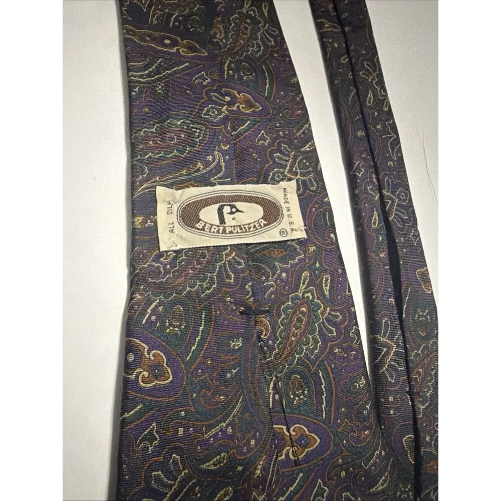 Bert Pulitzer Mens Silk Tie Purple Green Gold Paisley USA Classic Necktie